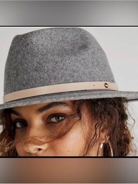Free People Wool Grey Wool Fedora with Nude Band